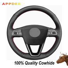 APPDEE Black Genuine Leather Car Steering Wheel Cover For Seat Leon 5F Mk3 2013- 2018 2019 Ibiza 6J Tarraco Arona Ateca Alhambra 2024 - buy cheap