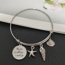 2.5 inches the Sea is calling I must go Expandable Wire Bangle Starfish Shell Sea Snail Conch Charms Bracelets Birthday Gift 2024 - buy cheap