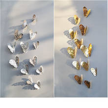 12pçs 3d adesivo de parede de borboleta vazada, adesivo de tinta de papel de borboleta dourada/prateada, adesivos de decoração de parede de casa, design de corte 2024 - compre barato