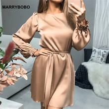 Vintage High Waist Dress 2021 Elegant Satin Silk Party Dresses Women Spring Summer O-Neck Long Sleeve Mini Dress 2024 - buy cheap