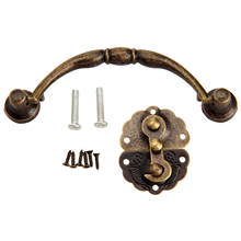 2pcs/kit Pull Handle Knob + Lock Hasp Hook Antique Bronze Vintage Decorative Cabinet Jewelry Box Furniture Hardware Accessories 2024 - buy cheap