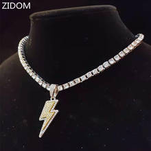 Men Women Hip Hop Lightning Pendant Necklace with 4mm Tennis Chain Iced out Bling Necklaces Hiphop Jewelry Fashion Gift 2024 - buy cheap