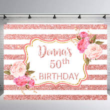 BEIPOTO Women lady's 50th 40th adult birthday party backdrop Pink gold Glitter stripes flower decoration photo background B-432 2024 - buy cheap