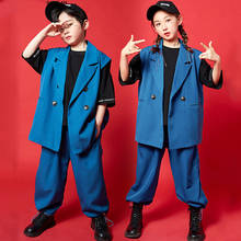 Kids Hip Hop Dance Costumes Blue Suit Tops Pants Short Sleeve Girls Clothing Street Dance Show Wear Boys Stage Costume BL5786 2024 - buy cheap