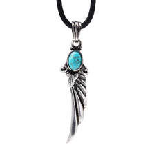 FYJS Unique Silver Plated Alloy Angel Wing Pendant Green Howlite Stone Necklace Vintage Style Jewelry 2024 - buy cheap