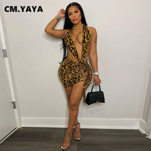 CM.YAYA-Vestido corto de leopardo con cuello Halter para mujer, minivestido fruncido elástico, Sexy, para fiesta y Club nocturno de verano 2024 - compra barato