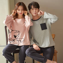 SLPBELY Couple Pajamas Set Sleepwear Spring Cute Cartoon Long Sleeve Plaid Pant Men And Women Pyjamas Lovers Homewear Nightwear 2024 - buy cheap