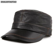 Shaluotaotao tamanho ajustável marcas bonés de couro masculino exército militar chapéus de couro genuíno chapéu de pele de carneiro boné de couro masculino 2024 - compre barato