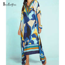 Размера плюс с принтом длинное пляжное платье Robe de хлопковый кафтан пляжные саронг 2021 Vestido Playa Mujer длинное летнее женское платье 2024 - купить недорого