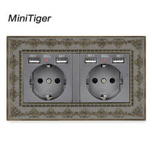 Minitiger 2 Gang Russia Spain EU Standard Wall Socket With 4 USB Charge Port Hidden Soft LED Indicator Vintage Zinc Alloy Frame 2024 - buy cheap