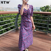 2021 Retro Purple V Neck Women Maxi Dress Ladies Short Sleeve Floral Print Summer  Long Maxi Dress Female Casual Sundress 2024 - buy cheap