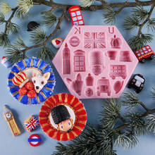Moldes de silicona con bandera de Londres de estilo británico, molde de Fondant para decoración de pasteles con forma de coche, corona 3D, caramelo, Chocolate, pasta de goma 2024 - compra barato