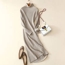 100% cashmere turtleneck dress women ribbed knit elegant winter pullovers 2024 - buy cheap