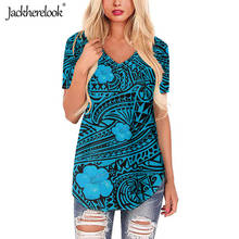 Jackherelook Women V-neck Blouse Polynesian Tattoo Floral Leisure Female Shirts Short Sleeve Clothes Women Tops Loose Plus Size 2024 - buy cheap