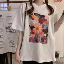 Camisetas Kawaii japonesas para mujer, blusas Ulzzang informales con estampado de flores y letras, ropa Harajuku coreana para mujer 2024 - compra barato