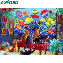 AZQSD Full Kits Diamond Mosaic Animal Cat Cross Stitch Needlework Diamond Embroidery Fish Picture Of Rhinestones Home Decor 2024 - buy cheap