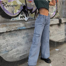 Rapcopter Pockets Women Jeans Pants Zip High Waist Denim Pants Loose Straight Jeans Korean Streetwear Harajuku Autumn Cargo Pant 2024 - buy cheap