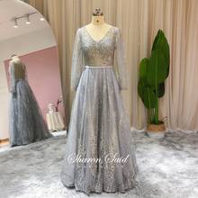 Glitter Sequin Silver Arabic Evening Gowns Long Sleeve Plus Size Muslim Dubai Gold Formal Dresses for Women Wedding Party Dress 2024 - buy cheap