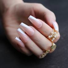 Super long Nude French Line Tips shiny Stiletto fake nails medium almond art nails pink Coffin Salon French glossy false nails 2024 - buy cheap