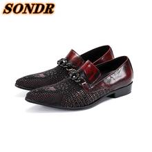 Zapatos De Vestir Italian Fashion Men Genuine Leather Shoes Business Dress Loafers Pointy Buckle Shoes Breathable Wedding Shoes 2024 - buy cheap