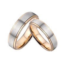 Alianças de casamento banhadas a ouro rosê, conjunto de anéis de casamento para homens e mulheres, alianças, amantes, promessa, anel de casamento, fosco 6mm, 1 par 2024 - compre barato