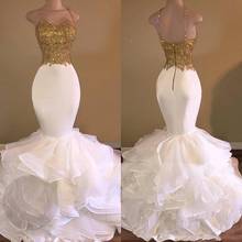 Платье русалки для выпускного вечера es 2020 кружевное платье с аппликацией на бретельках для выпускного вечера Золотое белое вечернее платье с коротким шлейфом Vestidos 2024 - купить недорого