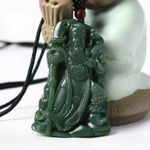 Pingente de contas de jade guan gong natural hetian verde, colar com pingente, acessórios de moda, esculpido à mão, presentes amuletos 2024 - compre barato