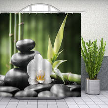 Zen Style Shower Curtains Spa Black Stones Flower Candle Green Bamboo Plant Leaf Bathroom Decor Waterproof Cloth Curtain Set 2024 - buy cheap