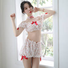 Sexy Lingerie Set Lace Bow Strawberry Bra Short Erotic Underwear With Necklace Costume Cosplay Maid Kawaii Lolita Uniform 2024 - buy cheap