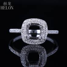 HELON 6mm Cushion Cut Sterling Silver 925 White Gold Color 0.3ct Genuine Natural Diamond Halo Engagement Wedding Semi Mount Ring 2024 - buy cheap