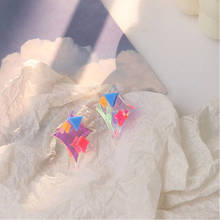 Brincos geométricos assimétricos retrô de verão, brincos transparentes, coloridos, orelha de resina, estilo coreano para mulheres, meninas, presente de festa 2024 - compre barato