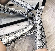 Women Sexy Fashion Pointed Toe Snake Leather Chunky Heel Knee High Boots Grey Printed Long Thick High Heel Boots Dress Heels 2024 - buy cheap