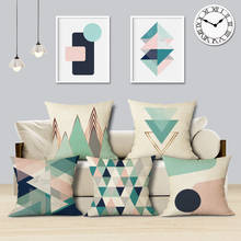 Capa de travesseiro decorativa de casa pequena geométrica, nórdico, azul, triangular, de linho, capa de almofada, sofá, cama, lance, travesseiros 2024 - compre barato