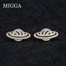 MIGGA New Design Planet Saturn Stud Earrings Gold Color Micro Paved Cubic Zircon Earrings for Women Girls 2024 - buy cheap