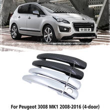Black Carbon Fiber Car handle Or ABS Chrome Door Handles Cover for Peugeot 3008 MK1 2008~2016 Car Accessories Cap 2009 2010 2011 2024 - buy cheap