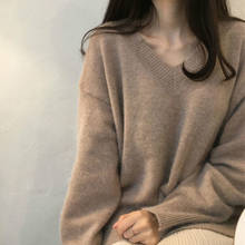 GOOHOJIO-suéteres con cuello en V para mujer, Jersey grueso y suelto de gran tamaño, Color sólido, otoño e invierno, 2020 2024 - compra barato