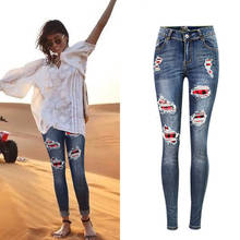LIBERJOG Women Jeans Tretch Slim Blue Hole Ripped Denim Pencil Pants Multi-size Spring Autumn Fashion Casusl Vintage Trousers 2024 - buy cheap