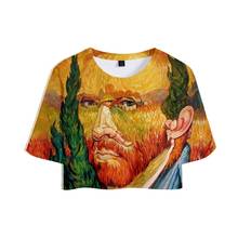 Tops cortos con estampado de Van Gogh en 3D para mujer y niña, camisetas de manga corta con cuello redondo, camisetas informales a la moda, ropa Sexy 2024 - compra barato