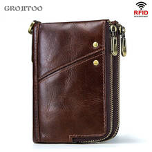 GROJITOO Anti-theft brush  genuine leather men's wallet multi-functional double zipper vertical wallet Fashion Casual coin purse 2024 - buy cheap