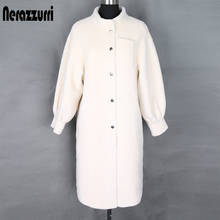 Nerazzurri winter teddy coat woman long white faux fur coat stand collar fluffy teddy bear jacket plus size faux sheepskin coat 2024 - buy cheap