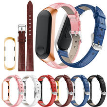 Pulseiras de relógio para xiaomi mi banda 3 4 moda pulseira de couro pulseira de pulso miband 3 4 pulseiras de relógio esporte smartwatch band3 band4 correias 2024 - compre barato