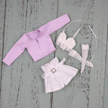 Trajes para ICY DBS Blyth doll, Sujetador de encaje blanco wih púrpura cardig y pantalones con calcetines, bonito vestido 1/6 bjd 2024 - compra barato
