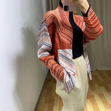 HOT SELLING  Fashionable joker fold long sleeves stripe print coat single breasted stand collar coat  IN STOCK 2024 - buy cheap