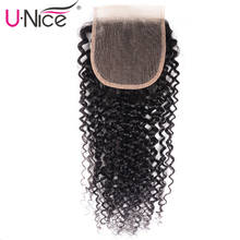 UNice Hair Kinky Curly Closure 4*4 Free Part 100% Remy Human Hair Bundles 10-20 inch Swiss Lace Closure Natural Color 2024 - buy cheap