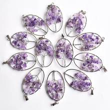 Wholesale 12pcs/lot natural stone Amethysts tree of life handmade wire wrapped Oval shape Pendants for jewelry marking free 2024 - buy cheap