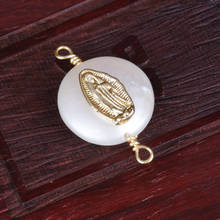 Diminuto amuleto de oro de la Virgen María, Conector de perla de agua dulce natural, abalorio para pulsera, Gargantilla, pendiente, joyería artesanal 2024 - compra barato