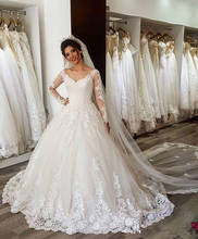 Long Sleeves Robe De Mariee Dubai Wedding Dress Luxury Appliques Lace Wedding Gown Custom Made Dresses Wedding Vestidos 2024 - buy cheap