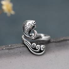 S925 Real Silver Retro Fish Open Ring For Women Girl Solid Silver Classical Folklore Jumping Fish Ring Jewerly 2024 - buy cheap