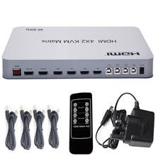 Controle matriz para teclado e mouse, 4x2, hdmi, kvm, comutador, tela dupla de entrada 2, 4k, 60hz, usb 2.0, com fio, 4 computadores 2024 - compre barato