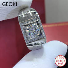 Geoki-Anillo de Plata de Ley 925 para hombre, sortija grande de moissanita, 1 Ct, corte perfecto, Color D, VVS1 2024 - compra barato